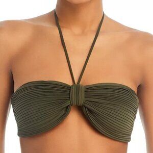 JUAN DE DIOS Tortuga Halter Strap Cinched Bandeau Bikini Top Size XL Green